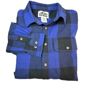 Old Mill Flannel Shirt Men's XXL Buffalo Plaid Royal Blue Long Sleeve Button Up